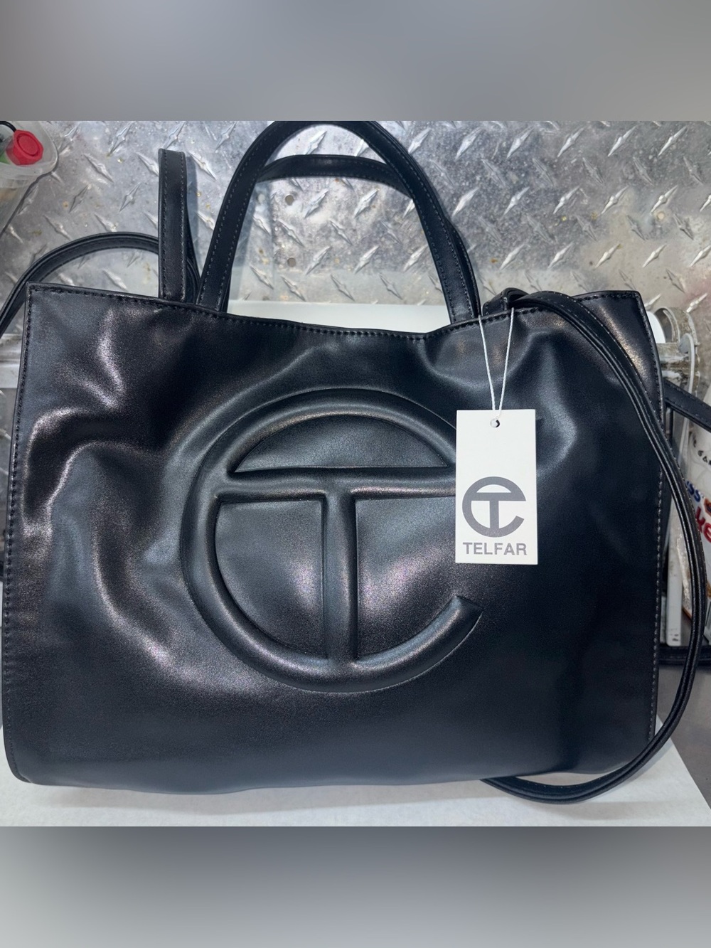 Telfar Black Logo-Embossed Tote